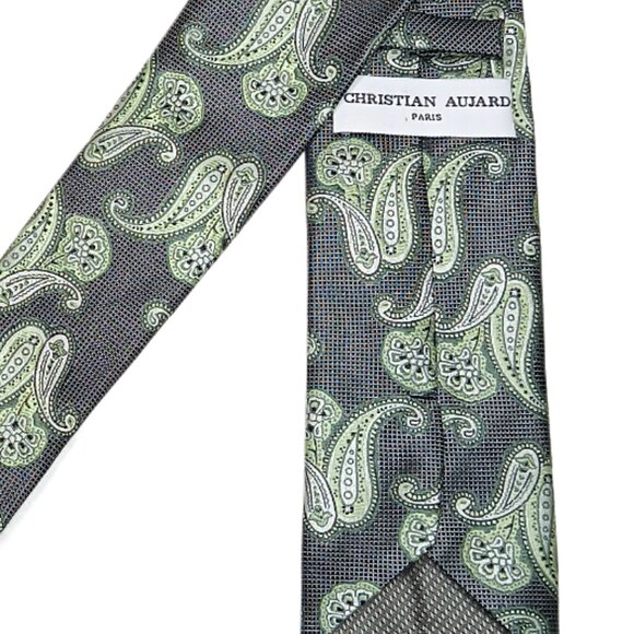 Christian Aujard Paisley Tie Men’s 60.25” Green Floral Persian Polyester Classic - Picture 4 of 4
